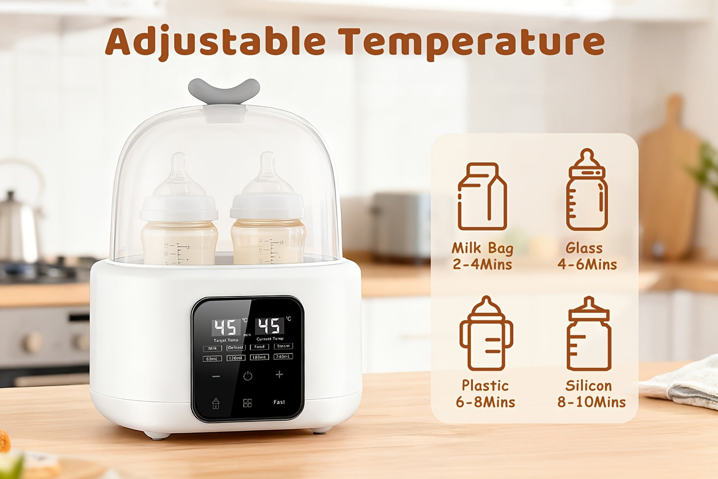 6-In-1 Fast Milk Warmer with Timer, Adjustable Temp Control, Auto Shut-Off, Defrost And Keep Warm Functions for Formula, Breastmilk And Food Jars, Portable, Compact Design, Ideal for Night Feeding