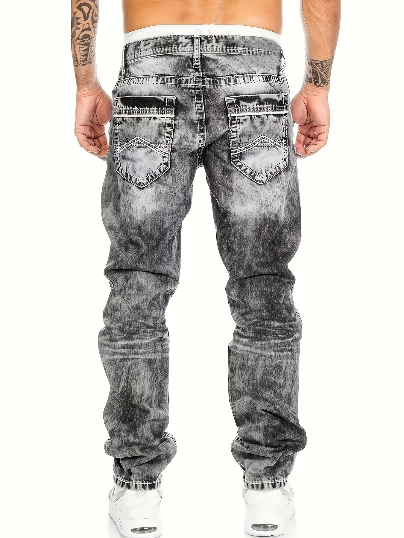 2026 American Snowflake Washed Men's Jeans, Fashionable and Versatile Straight Pants, Elastic Jeans Suitable for All Seasons, Game Day Fan Gear for Soccer and All Fans