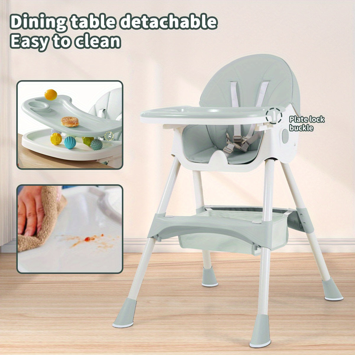 Baby High Chair, Children Are Fed at a Height of Convert, with Removable Tray, Foldable Portable Dining Chair