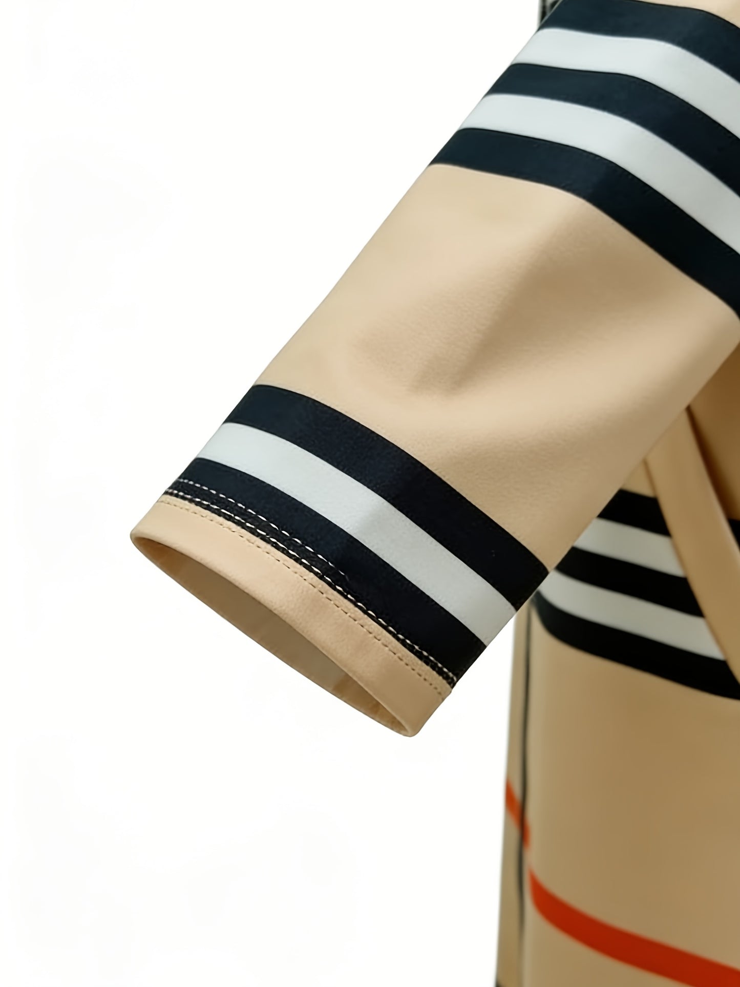 Women'S Beige Wavy Striped Hooded Longline Coat | Trendy Y2K Quiet Luxury Vibe Loose-Fit Full-Zip Outerwear for Spring Autumn Casual Daily Chic Versatile Outfit