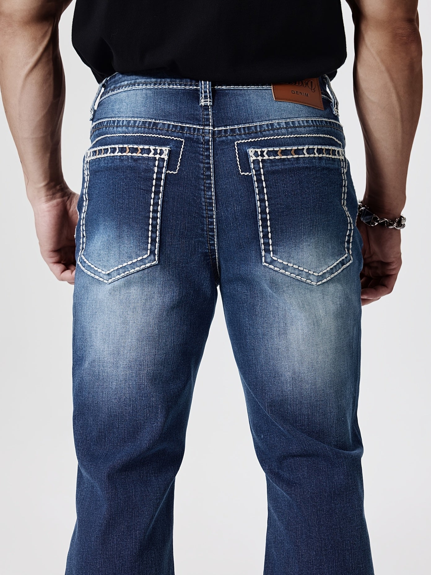 ESDVQ Men's Slim-Fit Classic Washed Denim Bell-Bottom Jeans - Mid-Stretch Machine-Washable Flared Pants with Suitable for All-Season Wear, Comfortable Stretchable Bell-Bottoms for Casual & Dressy Outfits