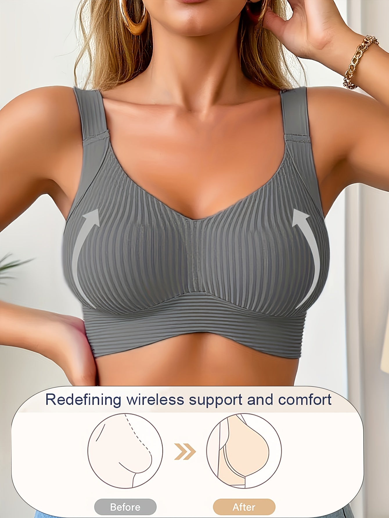 Plus-Size Wireless Women's Bra Suitable for Large Breasts - Full-Coverage Lift & Push-Up Underwire-Free Bust Enhancer with Adjustable Straps, Removable Pads, Seamless Smoothing Lingerie for Daily Wear & Special Occasions