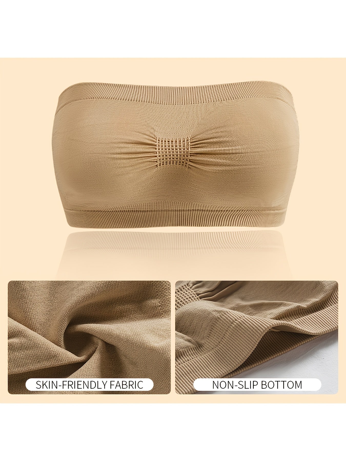 5pcs Women's Strapless Push Up Bandeau Bra - Wireless Seamless No-Underwire Suitable for Daily Layering, Cropped Breathable Comfort Bra with Medium Lift, Solid Color No-Pad for Casual Wear & Strapless Outfits