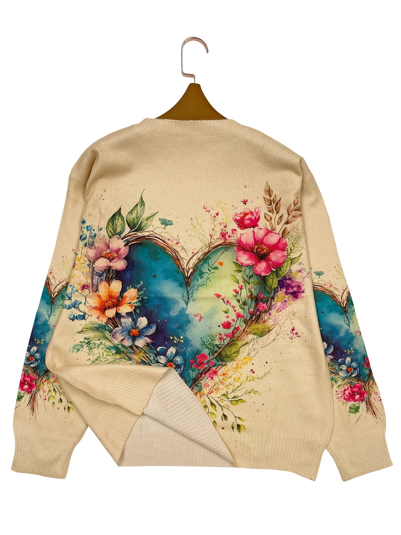 Women'S Lightweight -Effect Floral Print Sweater - All-Over Vibrant Flower Pattern, Casual Crew Neck Long Sleeve Top, Regular Fit for All Seasons, Cute Sweater, Versatile Fashion, Soft Texture, Everyday Outfit, Comfortable Texture, Trendy Women