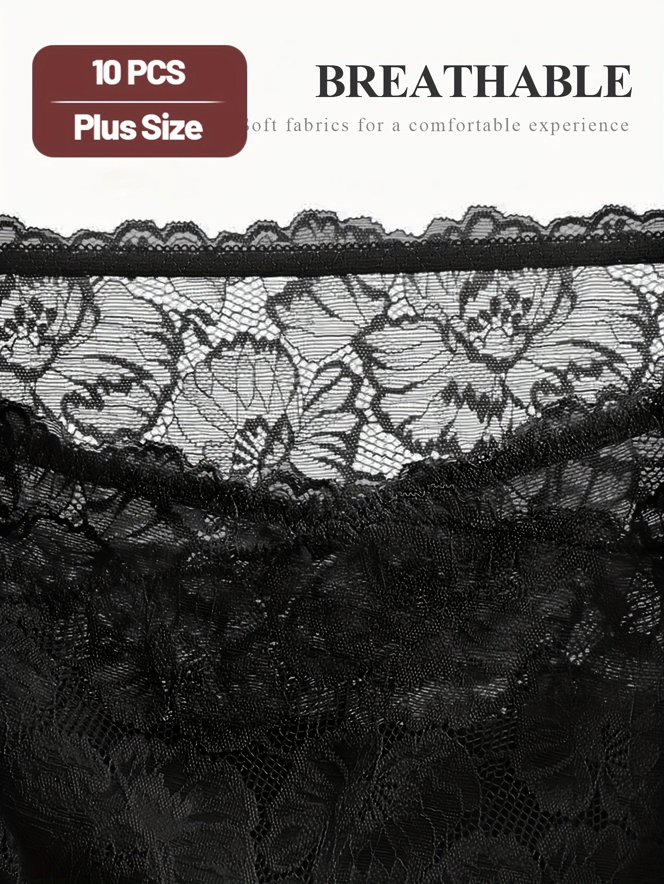 10pcs of Women's Plus-size High-waisted Seamless Tummy Control Panties- Lace-trimmed, Medium Stretch, Comfortable Daily Wear, Elegant Solid Color, Exquisite Design, Moderate Elasticity, Stylish and Durable, Exclusive Curves