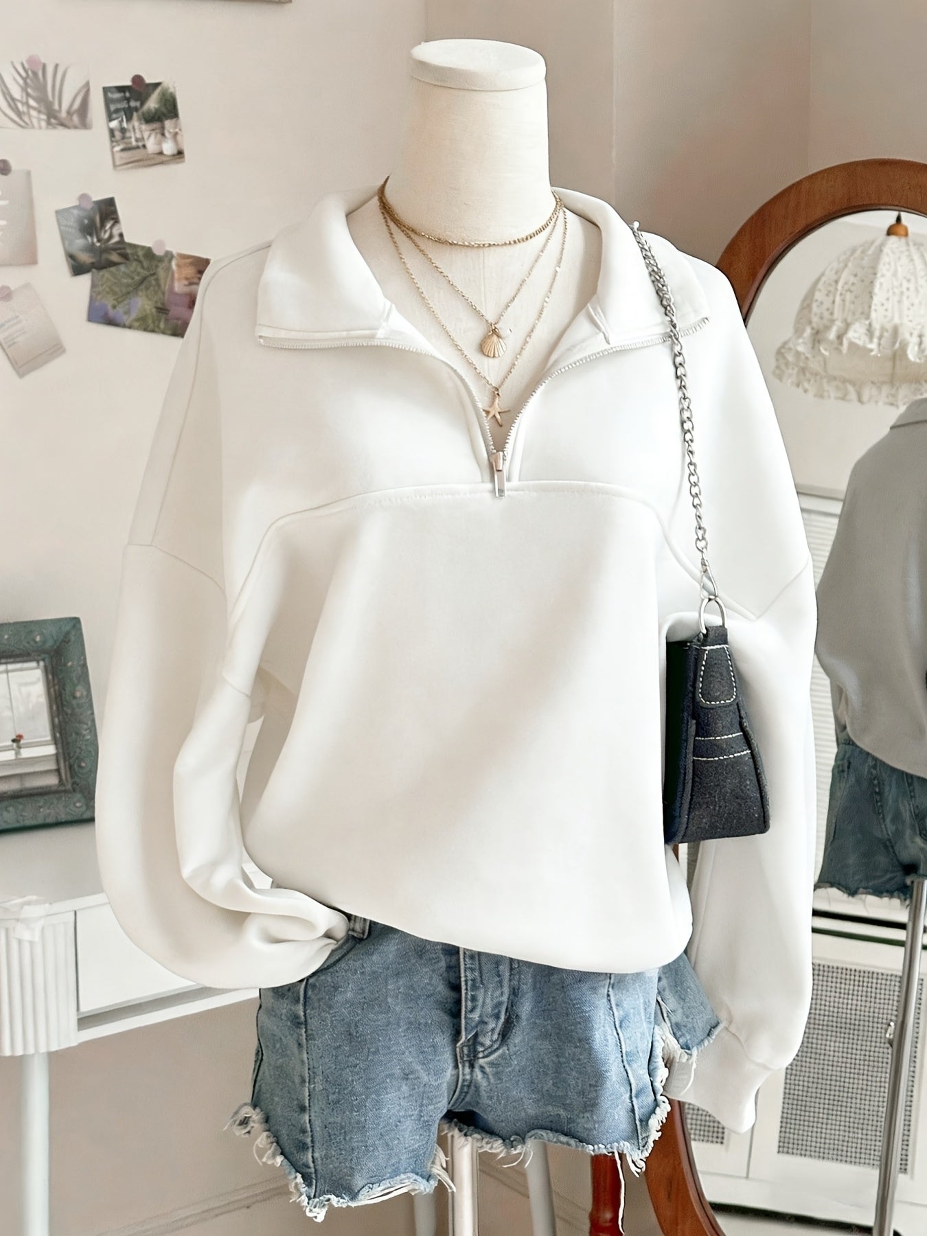 Women's Oversized Half-Zip Sweatshirt, Trendy Soft Fabric Pullover Hoodie, Casual Top, Perfect for Spring, Autumn And Winter Streetwear, Womens Tops, Ropa De Mujer, Local Warehouse Discount Hoodies Iackets Fashion New Arrivals