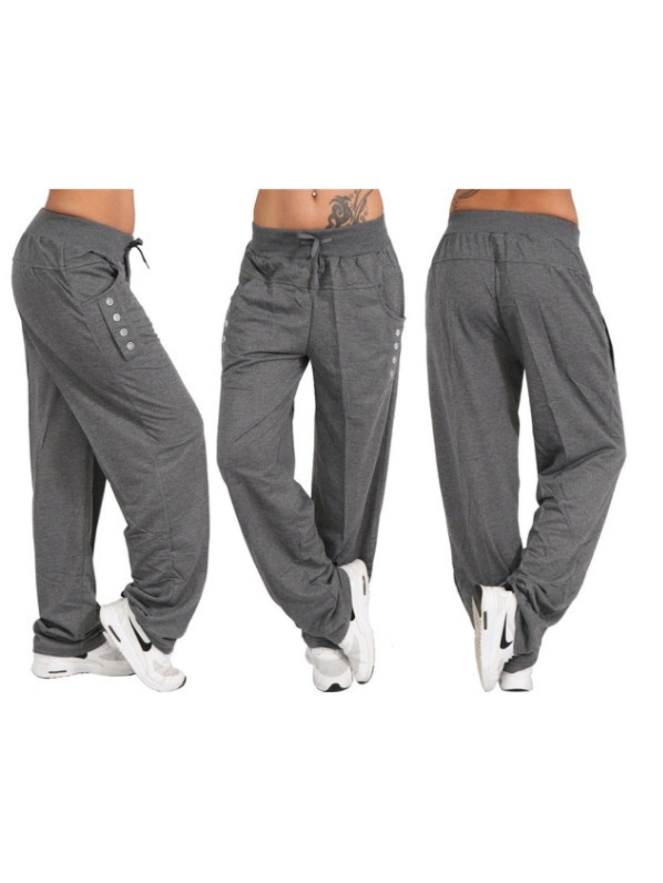 Plus Size, Drawstring Waist Wide Leg Pants Solid Color Casual Trousers Versatile Everyday Bottoms for Women