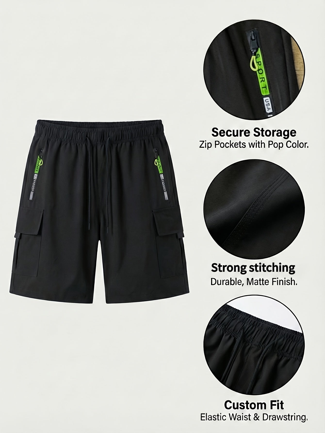 Set of 3 Men'S Relaxed Shorts, Sporty Casual Shorts - Black, (Comes with Wristband), Adjustable Waistband (Available in Black, Gray, Blue) - Ideal for Outdoor Activities & Travel