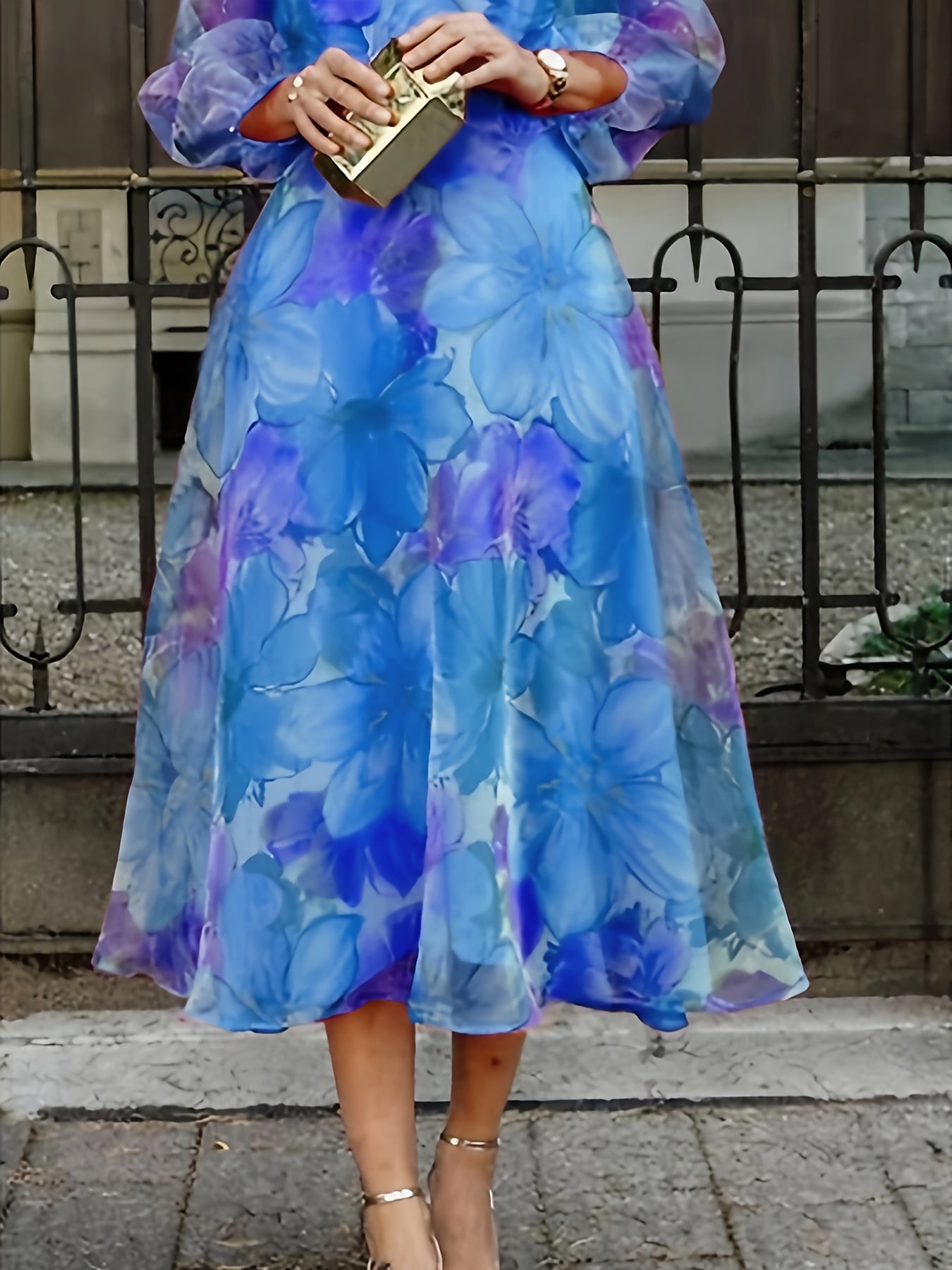 Women's Pink Chiffon Floral Printed Maxi Dress - product view 25