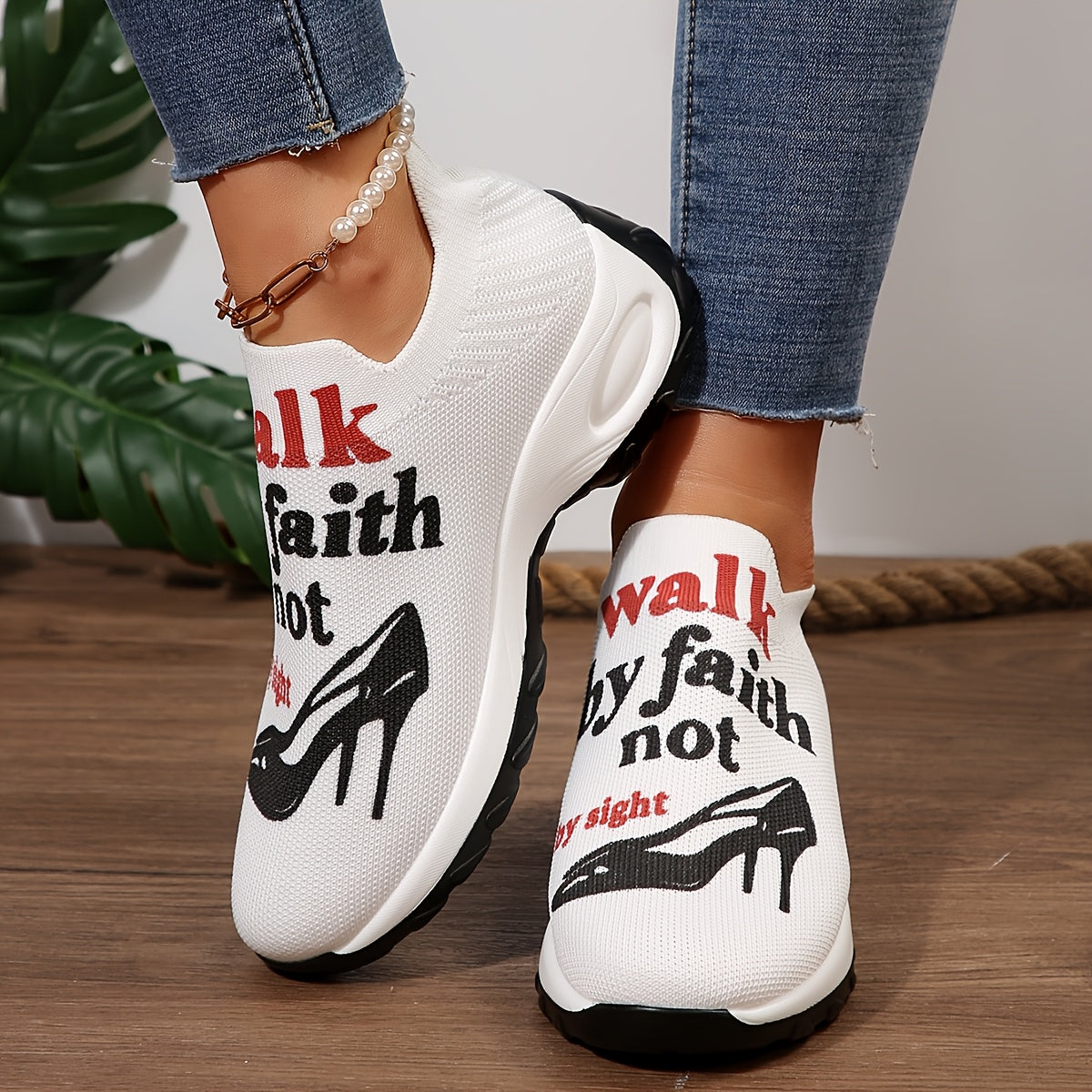 Women's Knitted Printed Air-Cushioned Casual Sports Shoes, Women Shoes, Sneakers