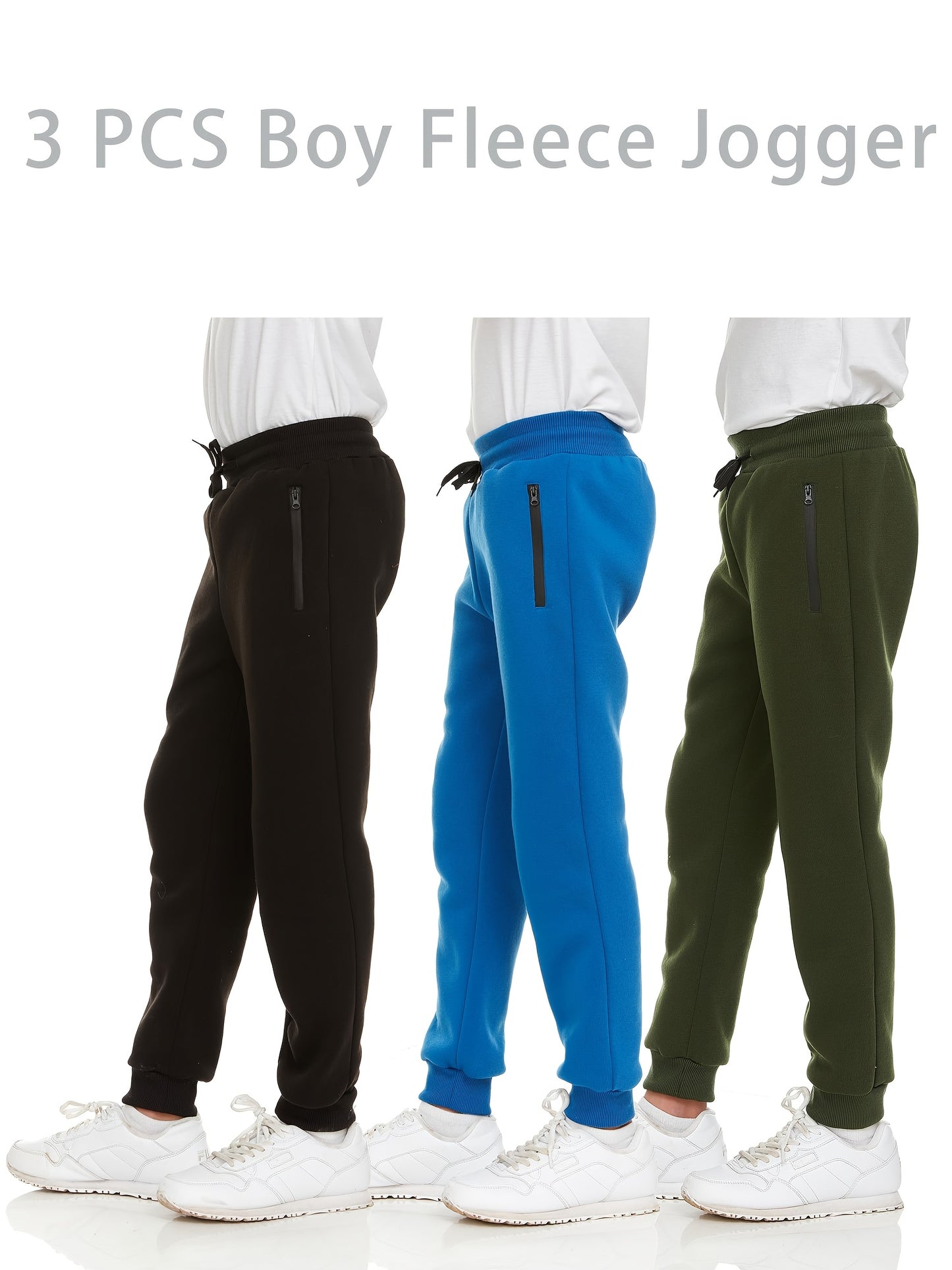 3Pk Boys Sweatpants Athletic Workout Kids Clothes Boys Joggers Pants with Zipper Pocket And Drawstring Size 4-20, Perfect for Outdoor
