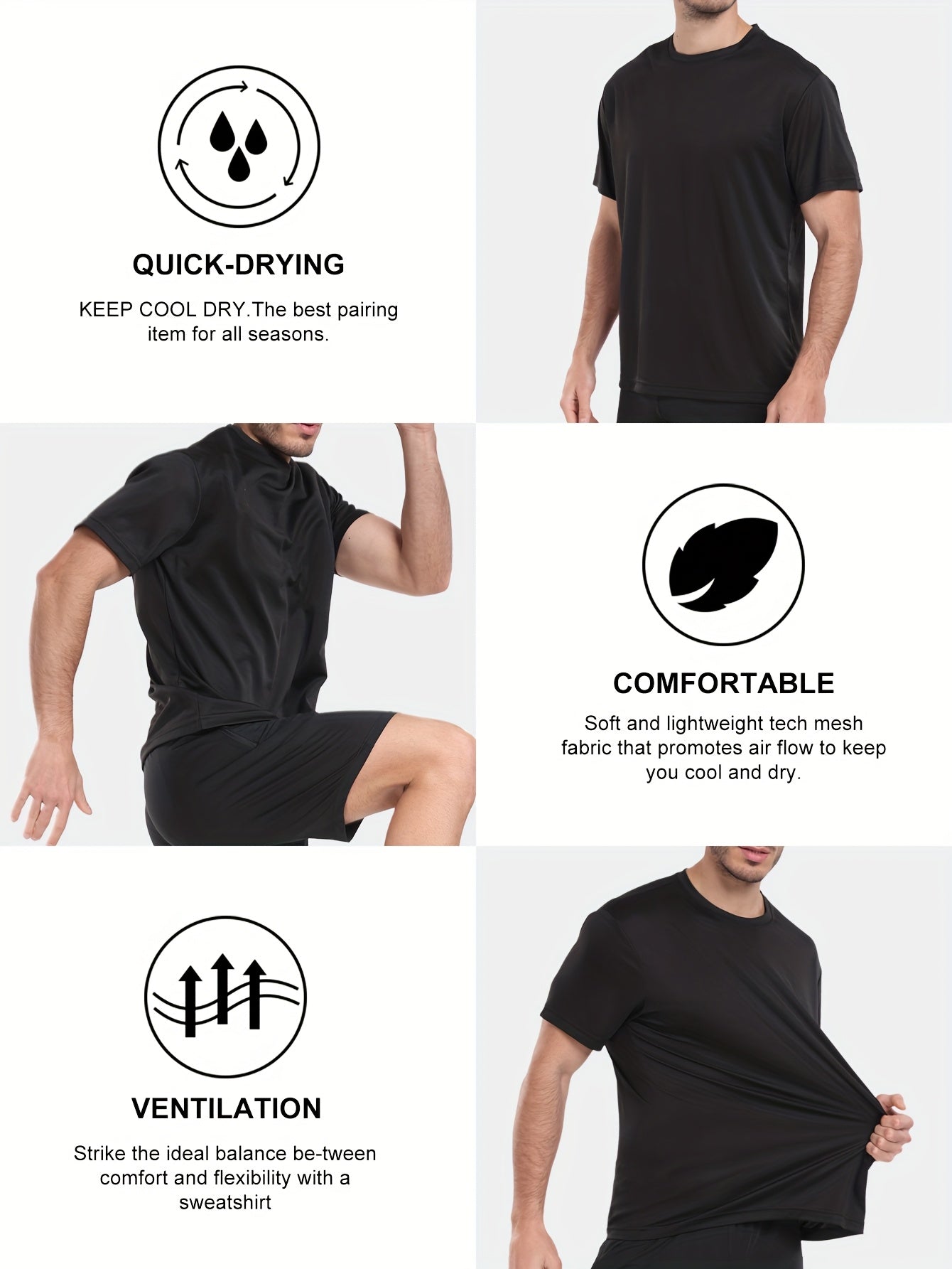 Kinglaman 12 Pack Workout Shirts for Men Short Sleeve Athletic Active Tops Quick Dry Crew Neck T Shirt for Running