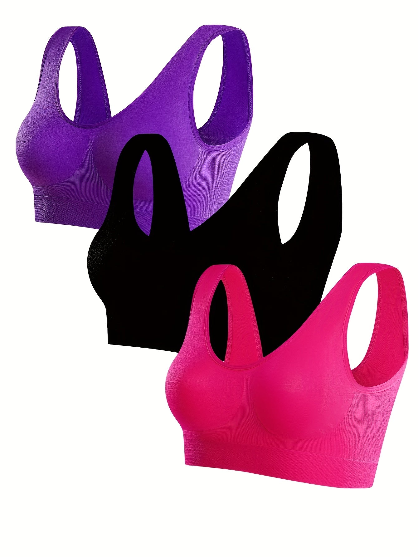 3pcs Women's Seamless Comfort Sports Bras Thin Single Layer No Padding Ribbed - product view 12