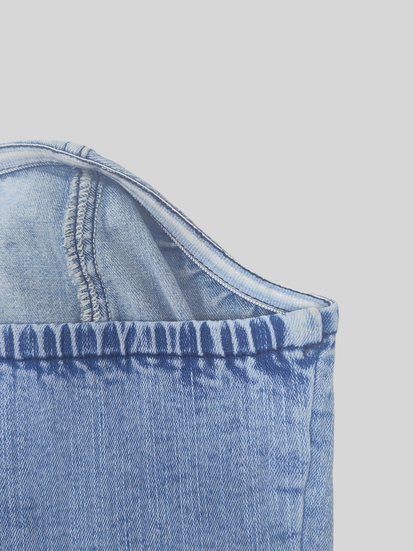 Women's High-Stretch Denim Bandeau Top with Back Zipper - Slim Fit Off-Shoulder Light Blue Washed Jean Tube Blouse, Machine Washable Spring Summer Fall Casual & Dressy Outfits