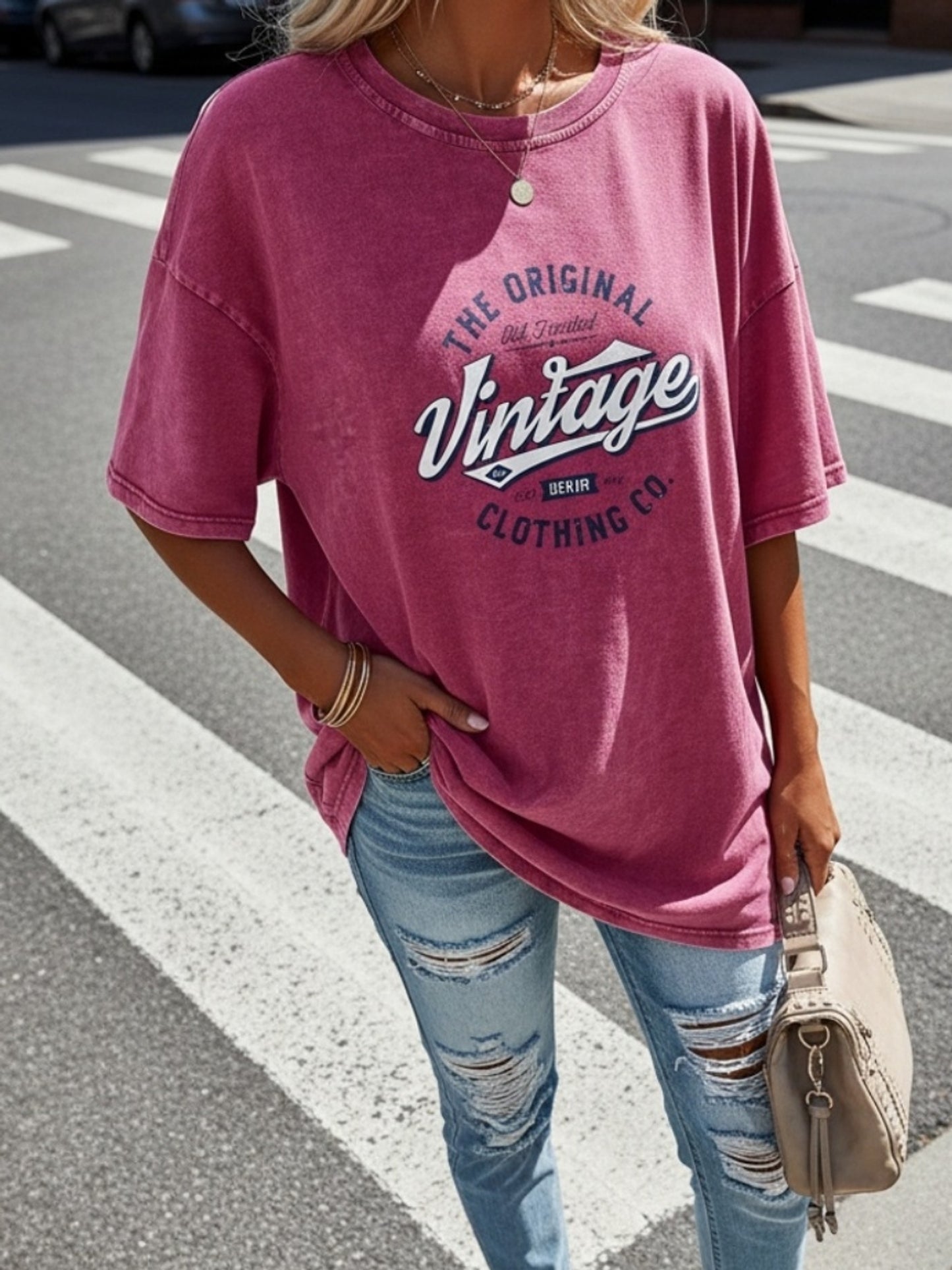 Vintage Style Women'S T-Shirt - 230G Heavyweight, Round Neck, Short Sleeves, Retro Urban Fashion, Machine Washable, Ideal for Casual Spring/Summer Outfits, Relaxed Fit Tee