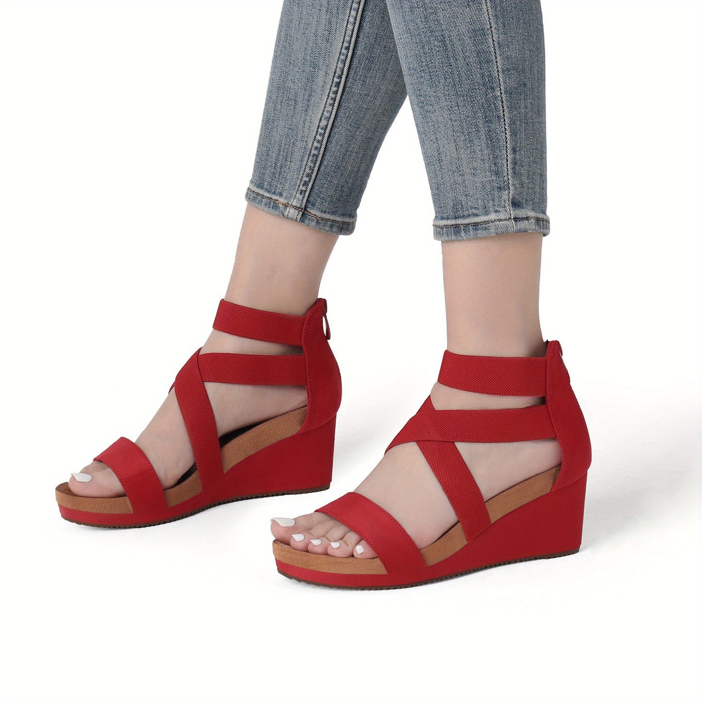 Womens Elastic Ankle Strap Open Toe Platform Stylish and Comfortable and Fashion Wedge Sandal Fashion Outdoor Shoes Quick On and Off Suitable for Different Occasions, Women Shoes