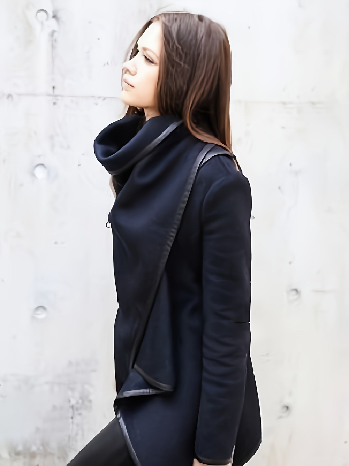 Female Fashion Asymmetric Solid Color Split-Joint High-Neck Jackets 2024 New Autumn Long Sleeves Casual Coats for Women