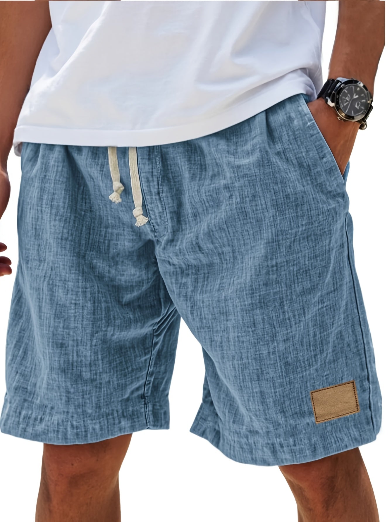 Men'S Summer Casual Knee Length Shorts, Lightweight Breathable Drawstring Shorts for Daily Wear And Beach