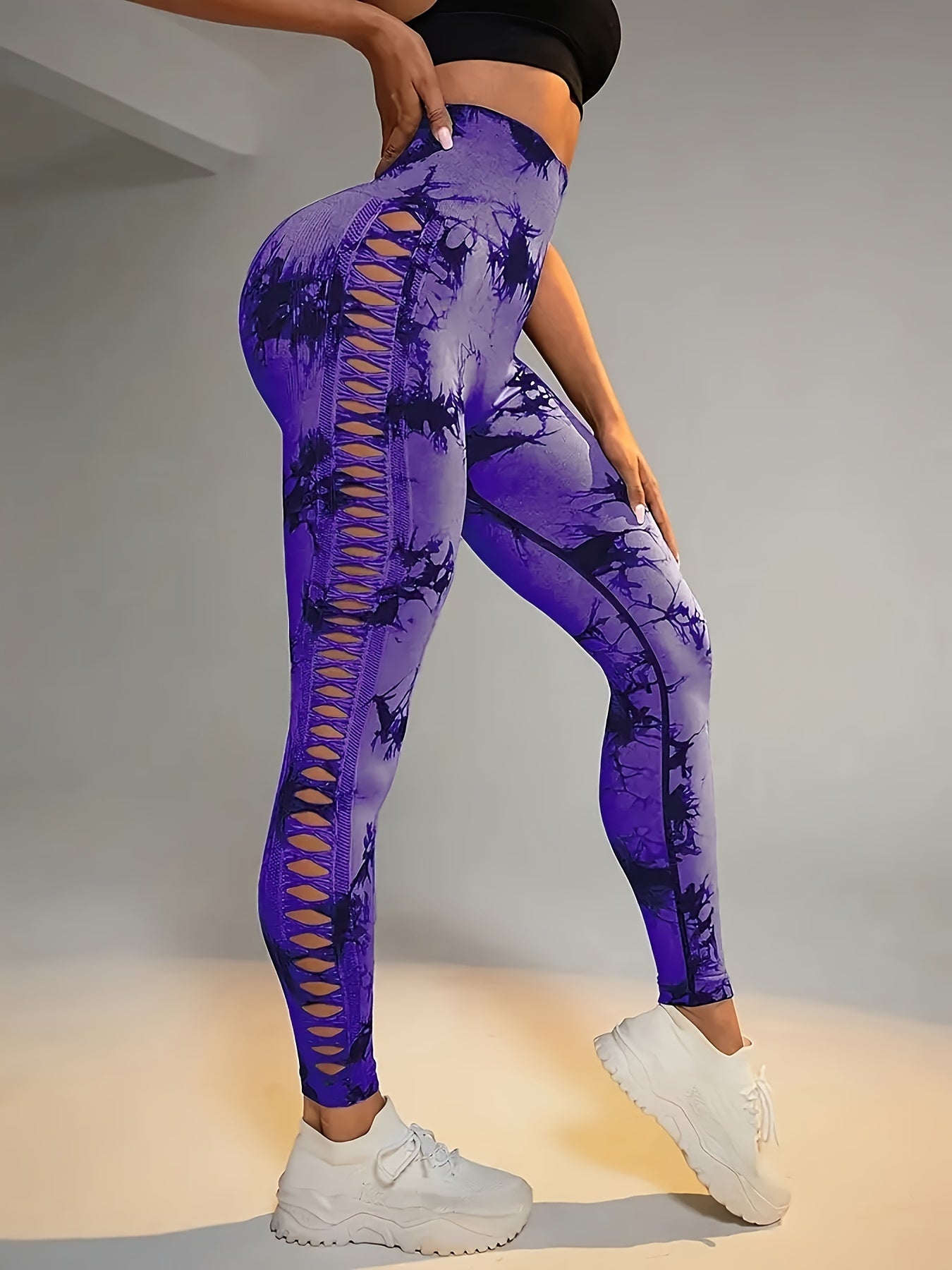 Women's High-Waisted Sculpting Yoga Pants - Butt-Lifting Seamless Design, Tie-Dye Print, Ultra-Comfort Stretch Fabric for Running, Sports & All-Season Activewear, Figureenhancing Fit | Highelastic Material