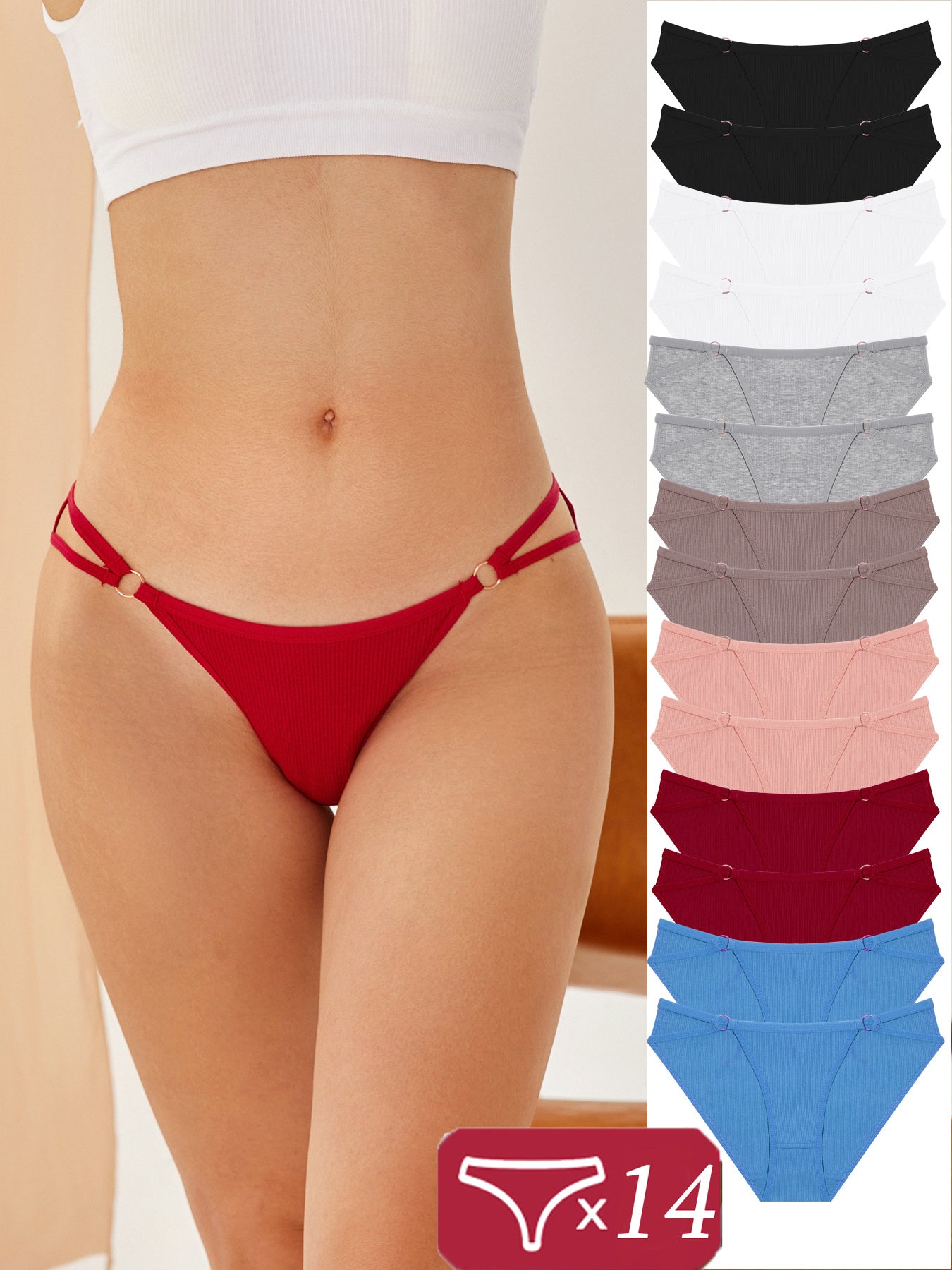 14pcs Underwear for Women High Cut Stretch Breathable Low Rise Hipster Cheeky Bikini Panties S-XL