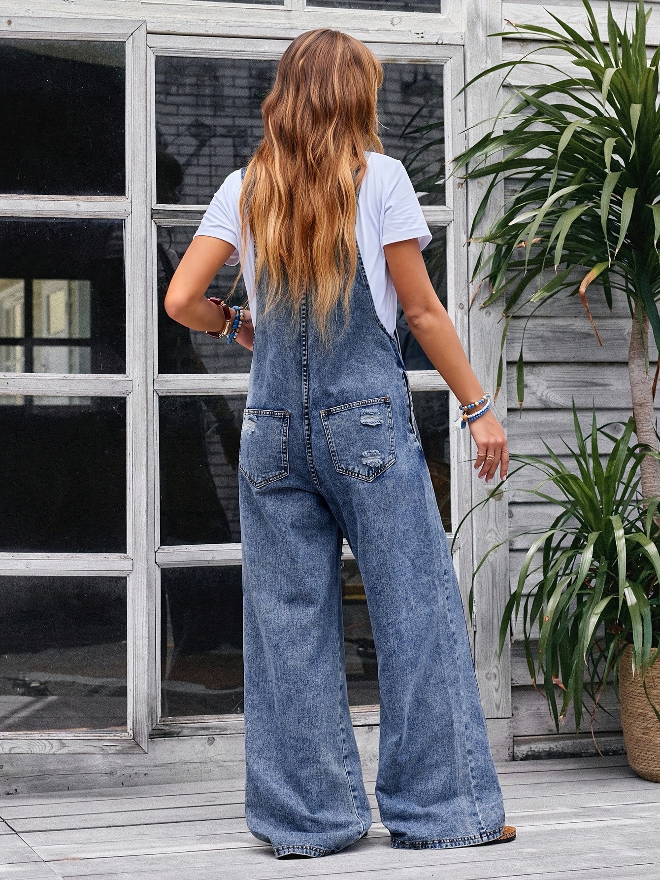 Women's Dark Blue Denim Wide-Leg Pants - product view 10