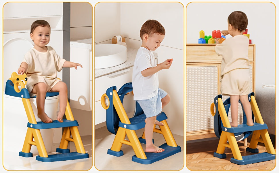 Potty Training Seat, Toddler Toilet Seat with Steps, 2-In-1 Toddler Potty Training Toilet with Splash Guard, Anti-Slip Step Stool Soft Mat, High Potty Seats for Toddlers Boys Girls, Cleaning Brush Included