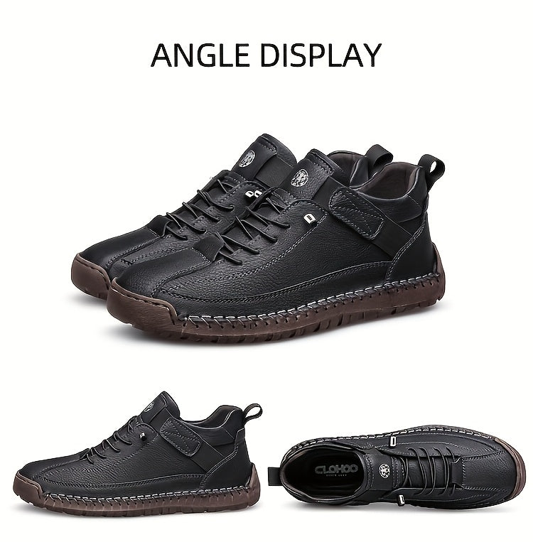 1pair CLOHOO Men's High-Top Ankle Boots - Casual Street Fashion Style, Solid Color, All-Season Comfort, Handcrafted Rubber Sole, Elastic Band Closure, Round Toe, Faux Upper/Inner/Insole, for Hiking & Daily Wear