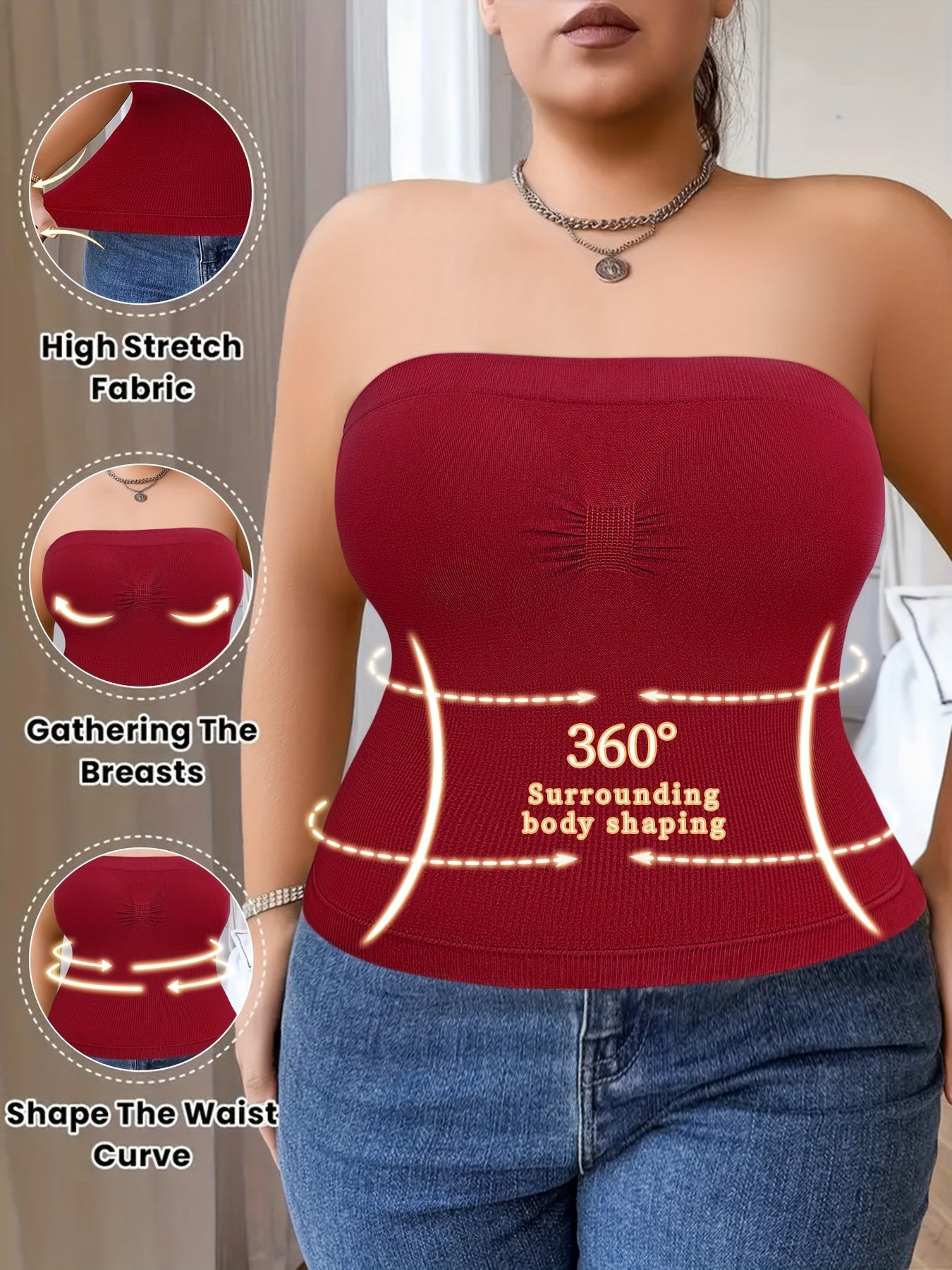 7pcs Pack Women's Plus Size High- Tube with Built-in Bra - Breathable Shaping Smock Suitable for Postpartum, Tummy, Casual Attire, Hand Washable Solid Color Underwear