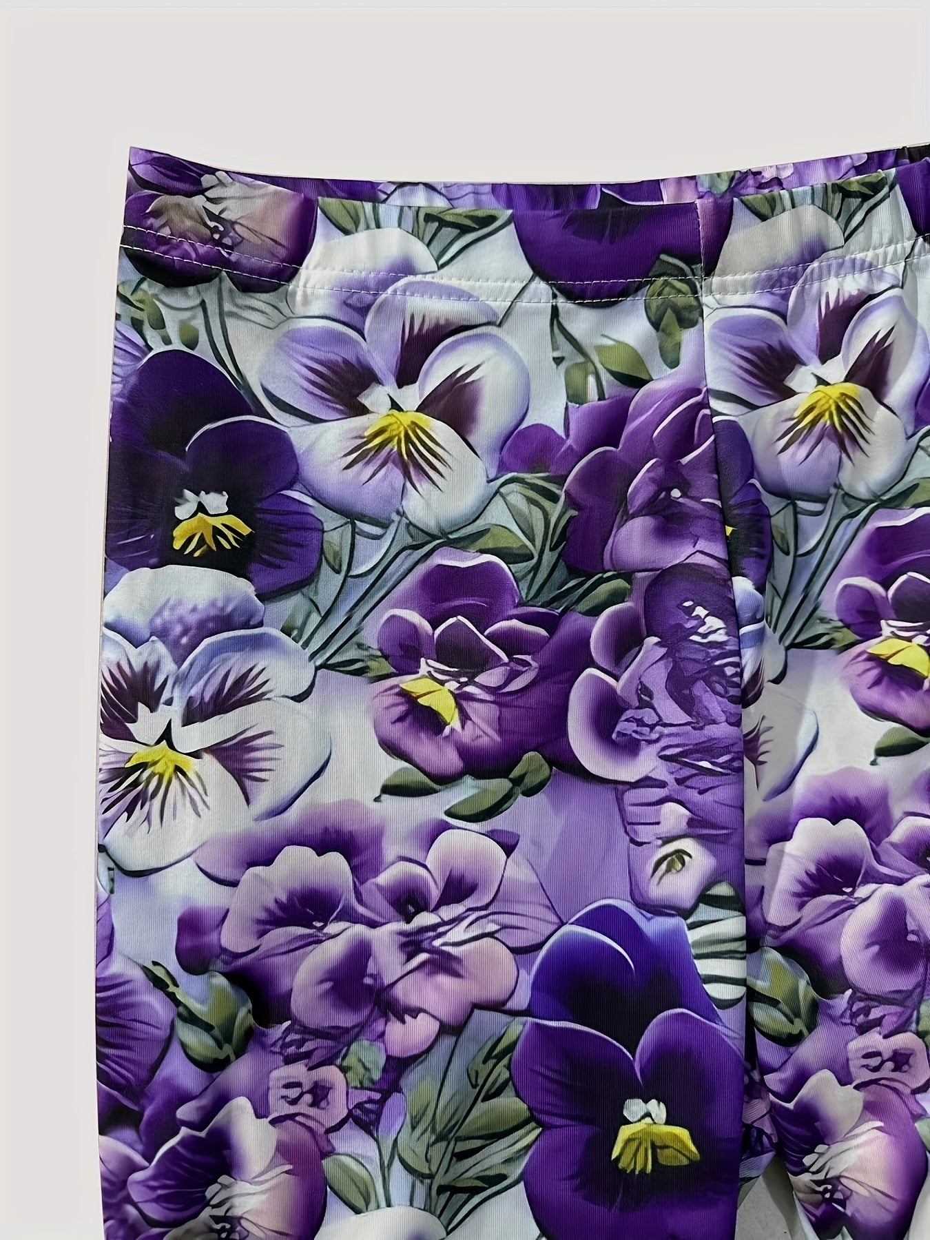 Floral Print Skinny Cropped Leggings, Casual Elastic Waist Stretchy Leggings, Women'S Clothing