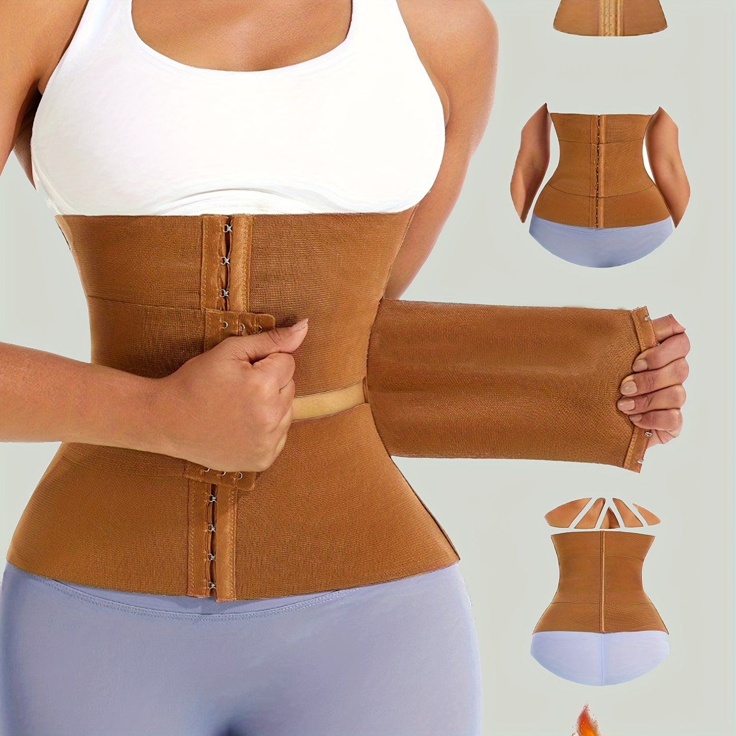 Brown Adjustable Hook-and-Eye Waist Trainer for Women - Postpartum Support, Tummy Control & Body Shaper Belt for Yoga, Fitness & Everyday Use, Tummy Control Shapewear