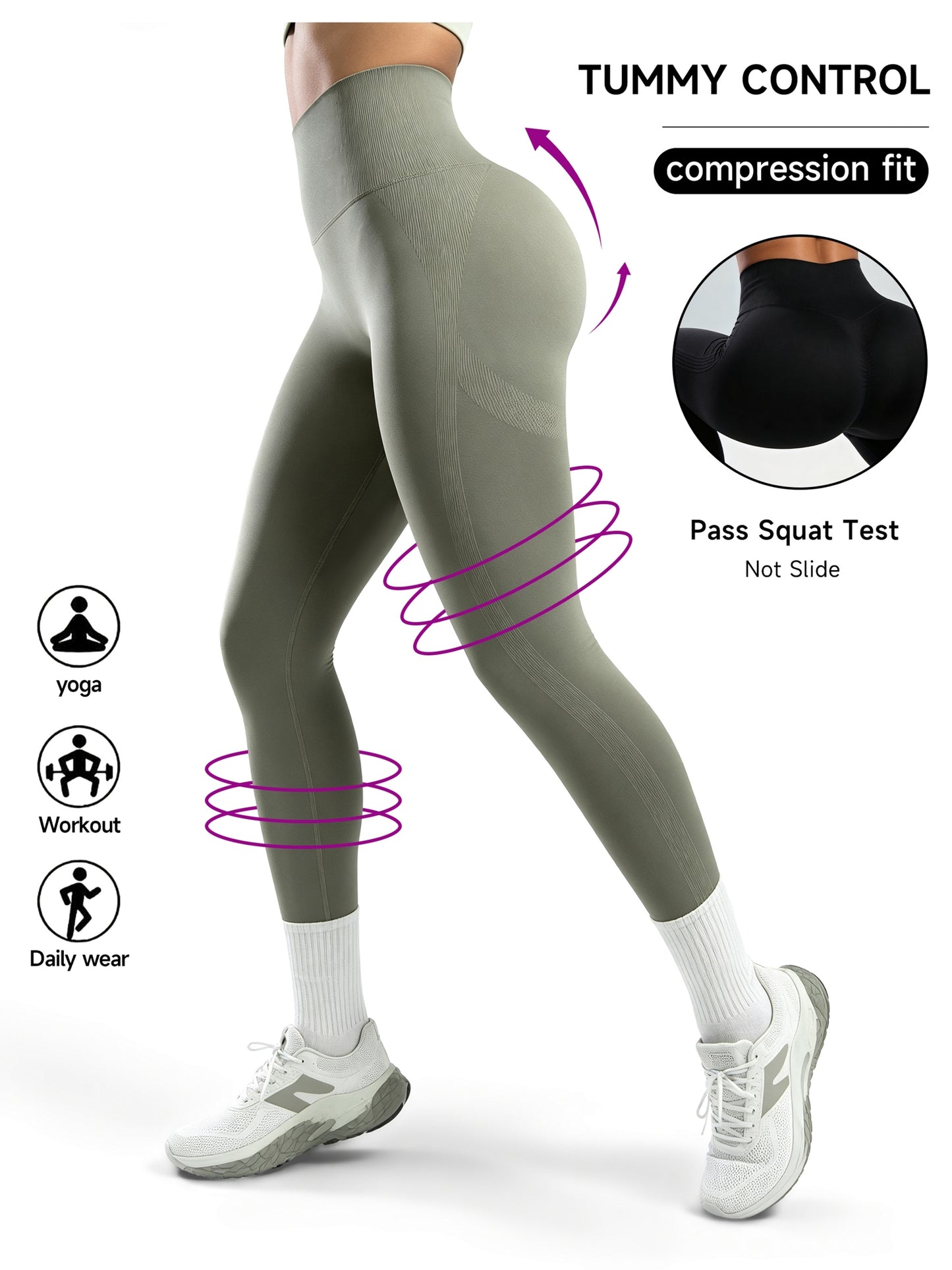 Women's High Waist Peach Lift Yoga Pants- Tummy Control, Breathable, Four-Way Stretch, All-Season Fitness Leggings, Brown, Fitness Clothing| Solid Color Design| High Elastic Fabric