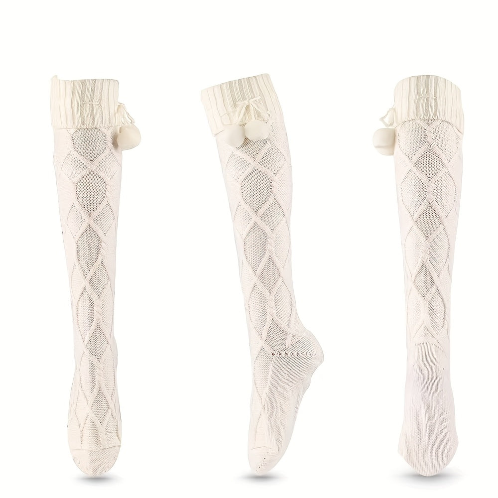 2 Pairs of Fried Dough Twists Women'S Knee Socks Cute Thickened Winter Warmth, Cold Resistance, Heat Storage, Soft And Comfortable Stockings Christmas Gifts Pile Socks