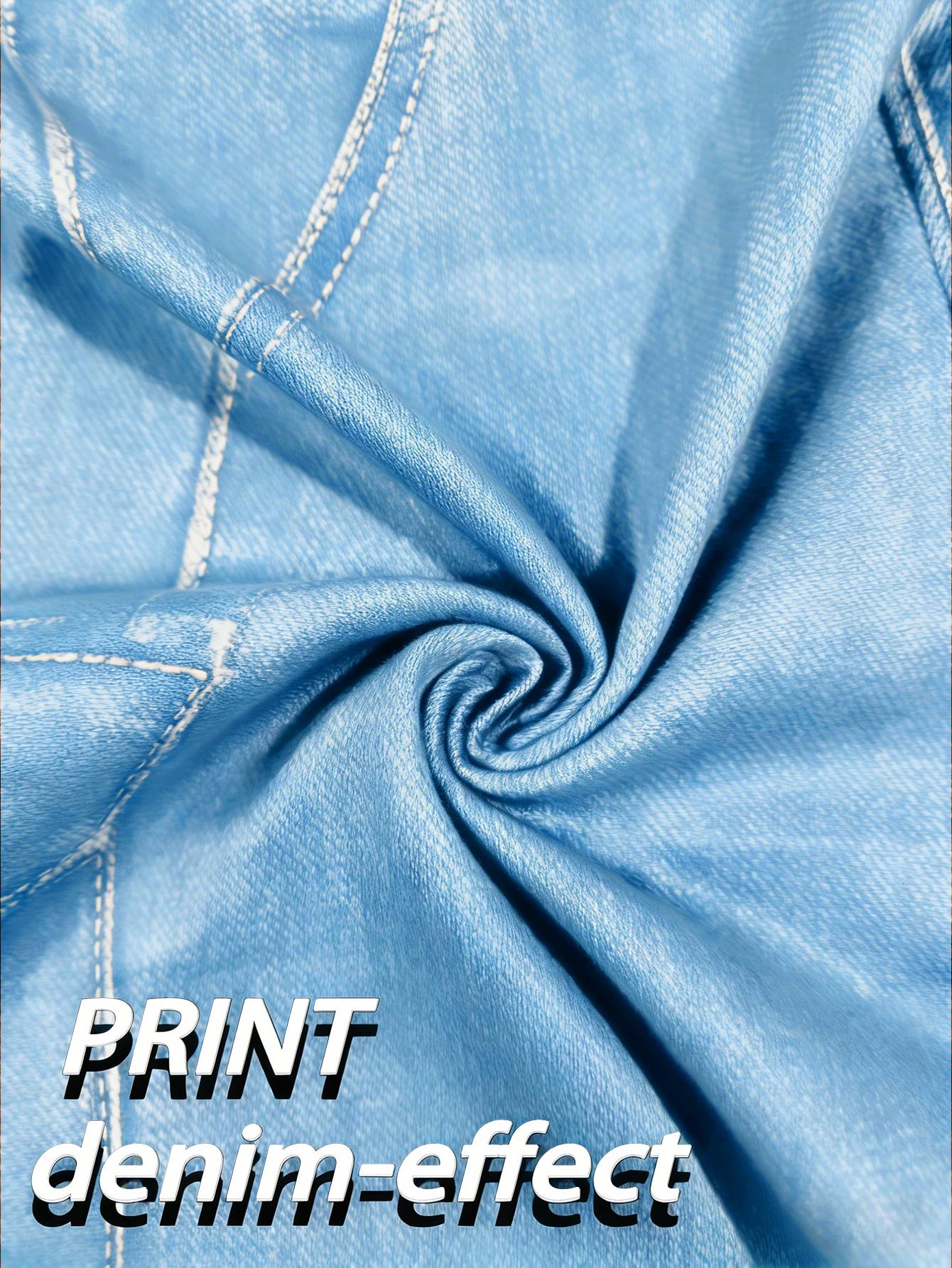 【imitation denim】Printed Pants- Non Denim Fabric 2026 Spring/Summer Hot Trend Non-Denim Base Tight Shorts with Full Elasticity, Retro Print, Suitable for Commuting and, Machine Washable