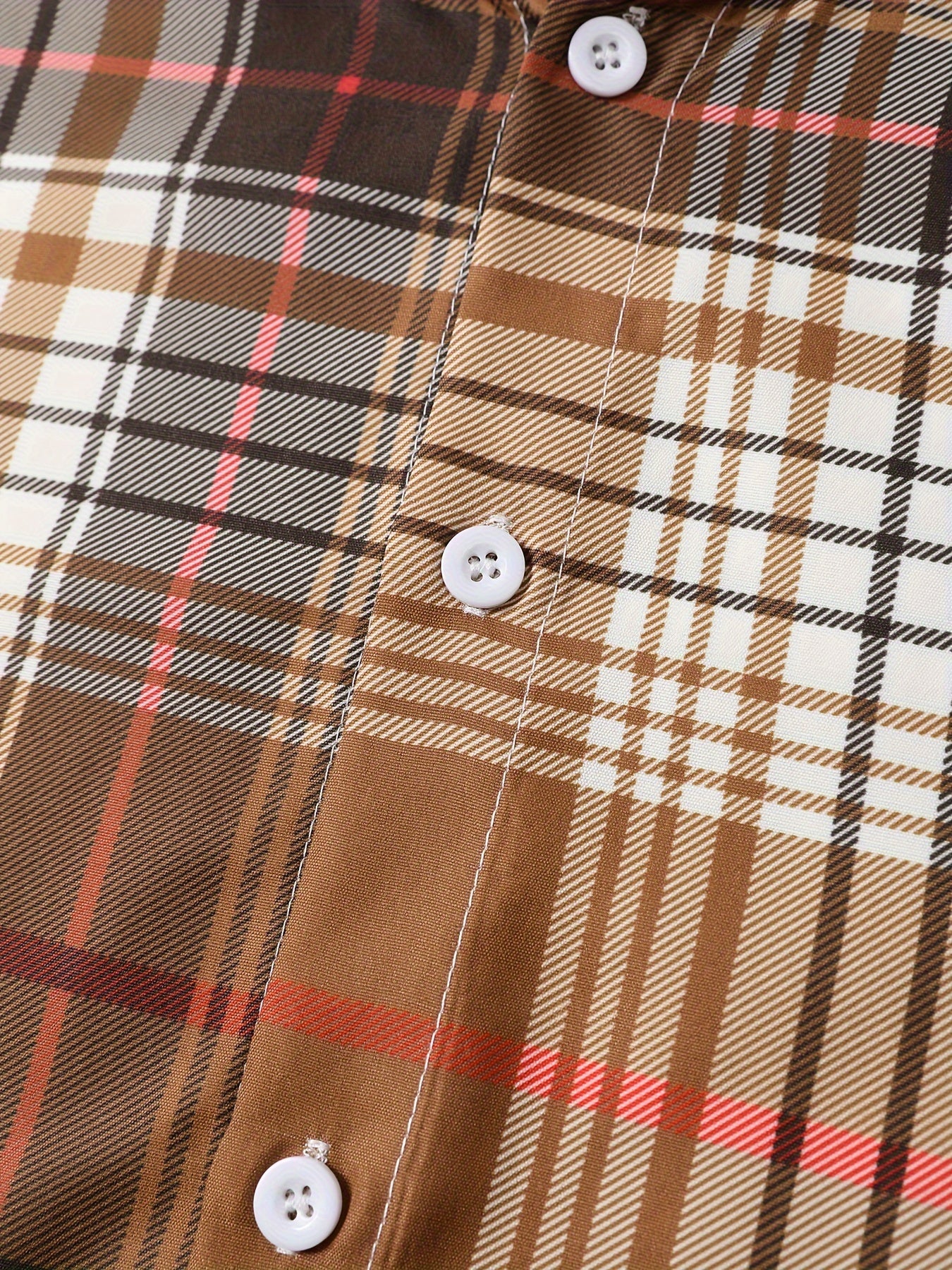 Men'S Plaid Hooded Button-Up Shirt - Long Sleeve Casual Shirt with Adjustable Drawstring Hood, Machine Washable, Spring/Fall Seasonal Transition, Earthy Tones (Brown/Beige/Red/Black/White), Autumn Wardrobe, Hooded Outerwear, No Stretch Fabric