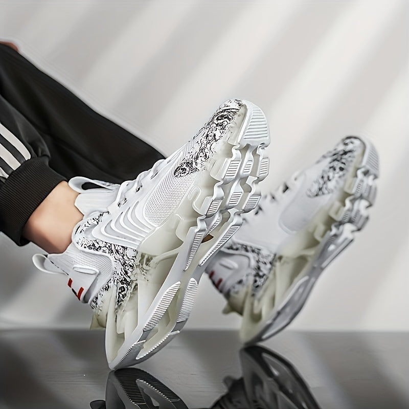 Men'S Blade Sneakers, Casual Athletic Shoes, Solid Color, All-Season Sports Footwear, Lace-Up, Fabric Upper, Mesh Inner, Rubber Sole, Round Toe, Fabric Insole