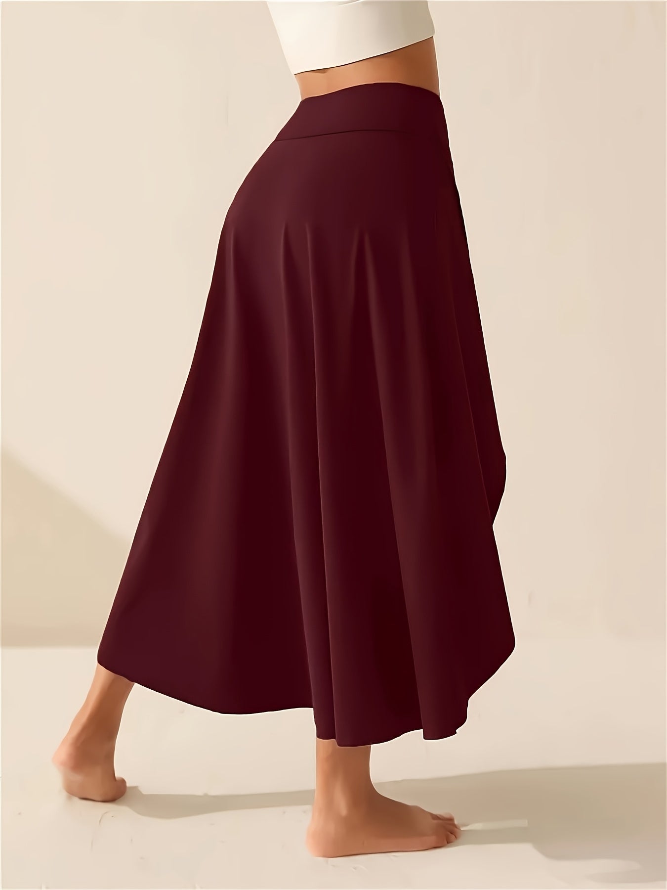 2026 Plus Size High Waist Skort with Pockets - Stretchy Side Slit, Lightweight Long Culottes for Women | Summer Vacation Beachwear, Summer Skirt (Black/Burgundy) Game Day Outfit, Football Fan Gear for All Fans