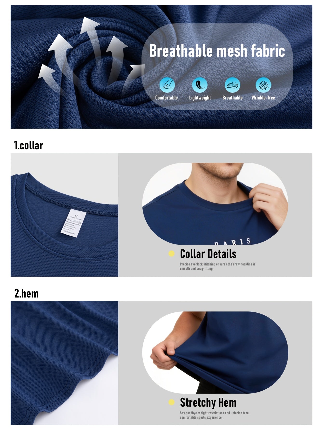 5 Men'S Summer Parisian Style Casual Sports Style Print T-Shirts, Casual Solid Color Sports Short-Sleeved Shirts, Breathable And Quick-Drying Round Neck Tops, Running Shirts, Wet And Dry Moisture-Wicking T-Shirts