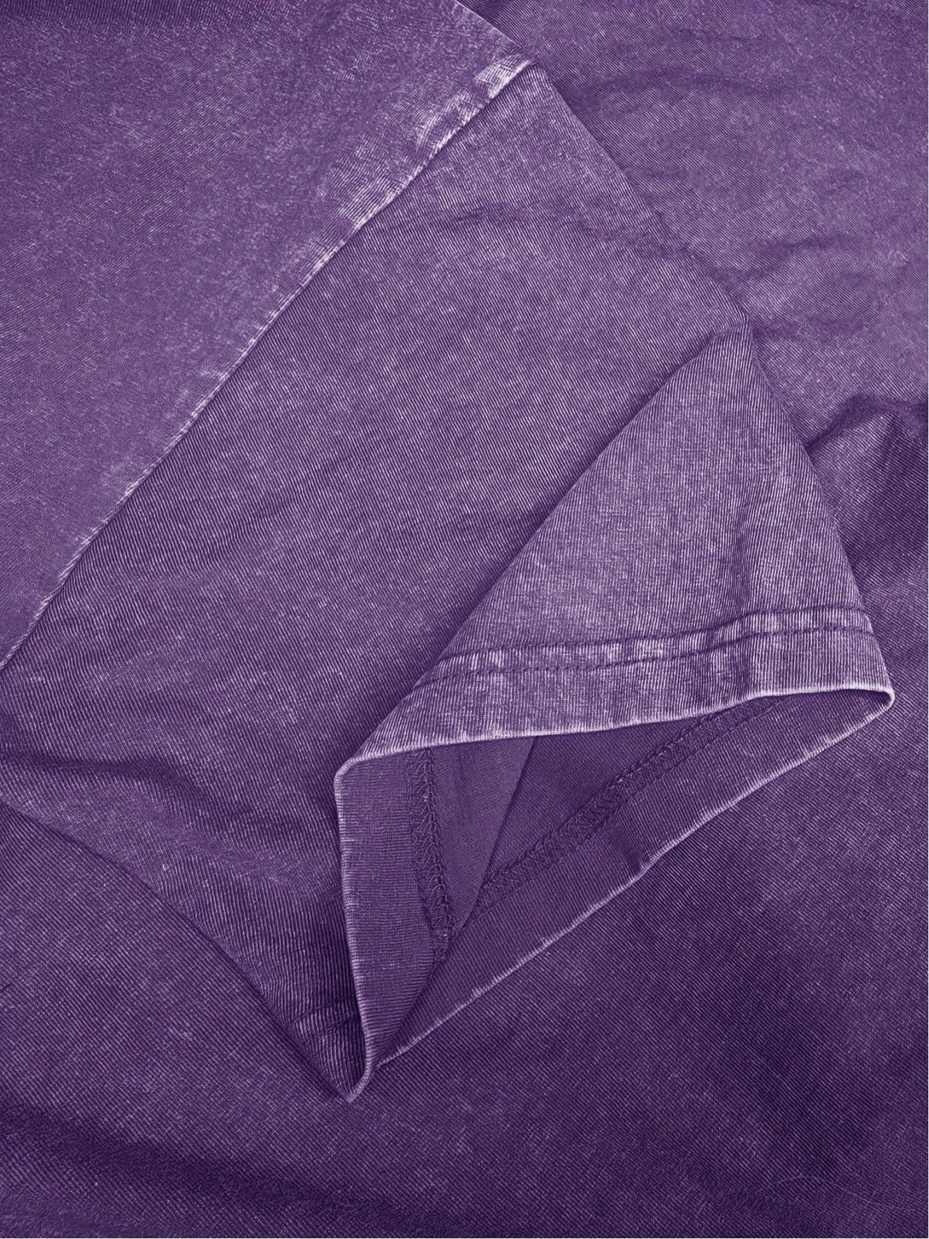 4pcs Women's Heavyweight Vintage Washed Cotton T-Shirts- Loose Drop Shoulder Round Neck Style, Purple/Black/Pink/Blue, Soft Everyday S