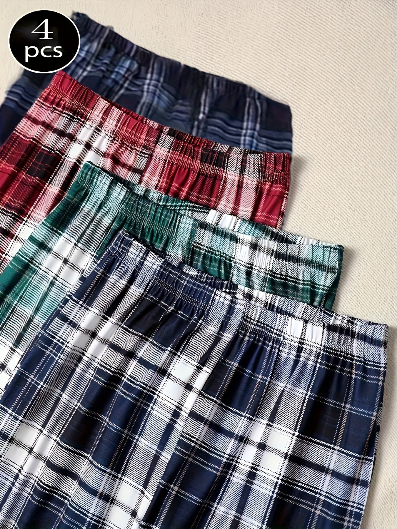 4pcs Set of Spring And Summer Men'S New 4pcs Plaid Pants, Spring And Autumn Loose And Suitable for Outdoor Wear, 4pcs Combination Set of Home Pants