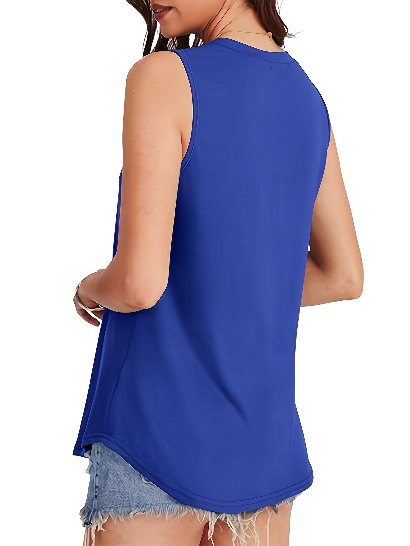 Solid Color Ladies Top 2025 Europe And The United States Fashion Casual Loose Printed Round Neck Waist Sleeveless Vest