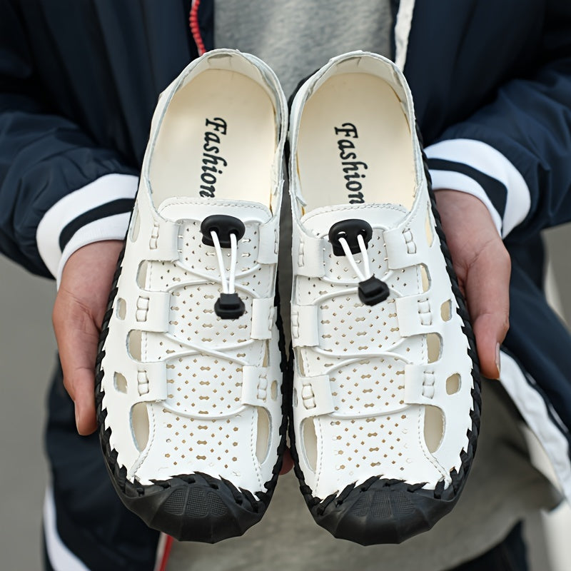 Men'S Summer Beach Shoes Made of Cowhide, Featuring Non-Slip Soles And a Breathable Design for Outdoor Casual Wear