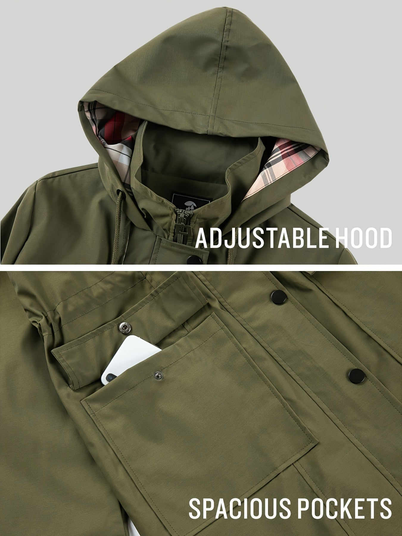 Women's High Quality Rain Jacket Lightweight Raincoat Hooded Windbreaker Trench Coat