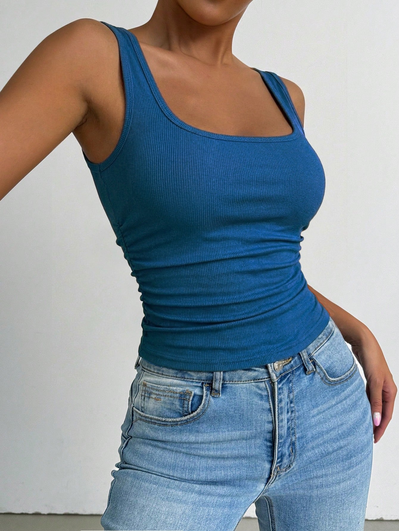 4pcs Beautiful Back Threaded Vest | Women'S Fitted Solid Color Crew Neck Sleeveless Pullover Bottoming Shirt for Spring and Autumn, High Stretch Fabric, Casual Wear
