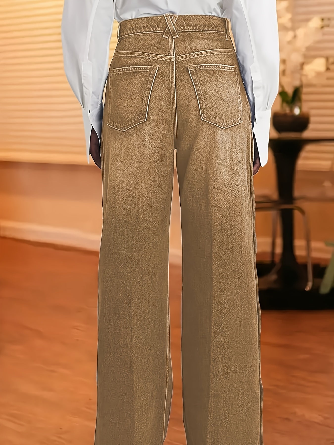 Wide Leg Denim Jeans with Side Snap Buttons, High Rise, Classic Blue Wash
