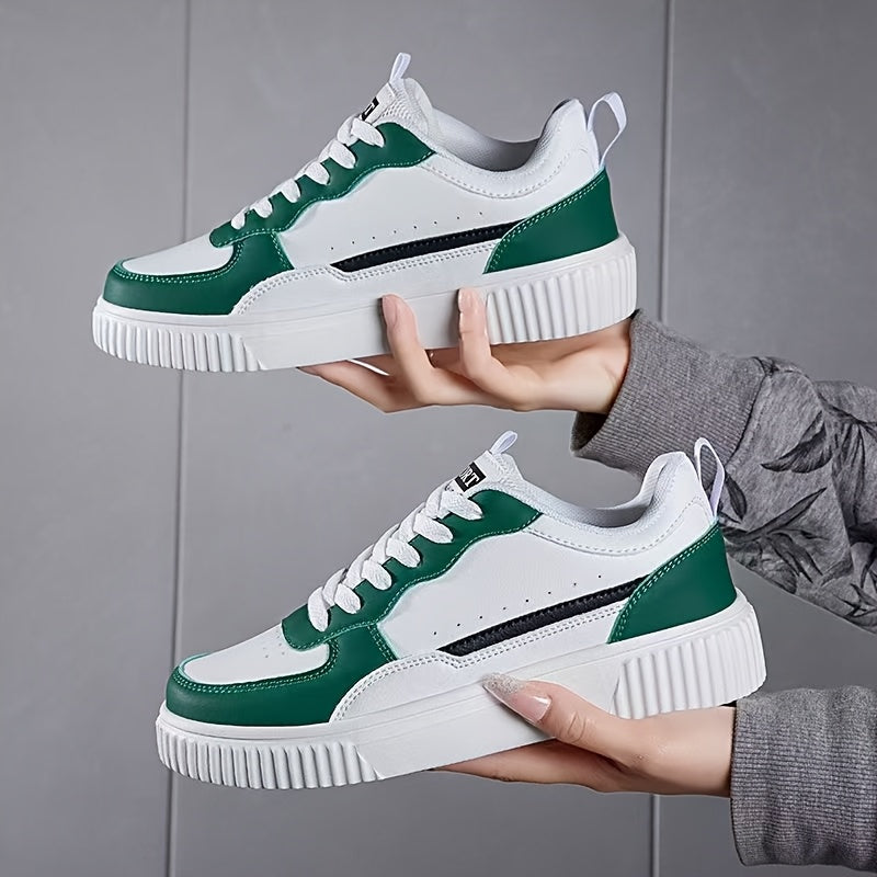 Women'S White Casual Sports Shoes - Lace-Up Low-Top Flat Tennis Shoes, Breathable Upper, Shock-Absorbing And Wear-Resistant MD Sole, Suitable for All-Season Sports, Running, Traveling And Daily Wear, Skate Shoes, Fashionable Women'S White Sneakers
