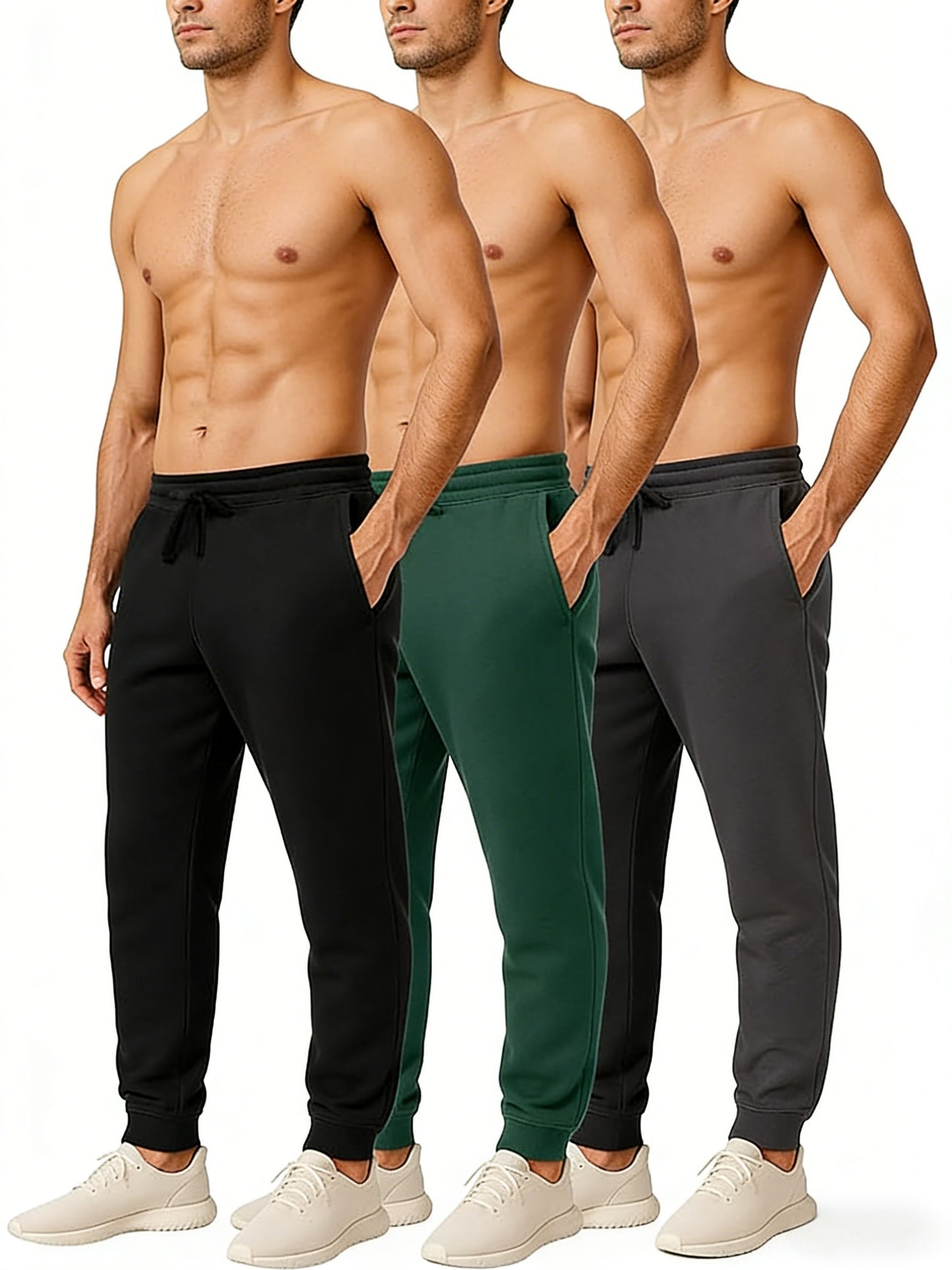 Men's 3pcs Thick Autumn And Winter Sports Pants, Warm And Casual Running Pants with Added, Adjustable Waistband And Drawstring, Double-sided Pockets. Suitable for Teenagers to Exercise, Run, Play Ball, Train, And Travel Outdoors,.