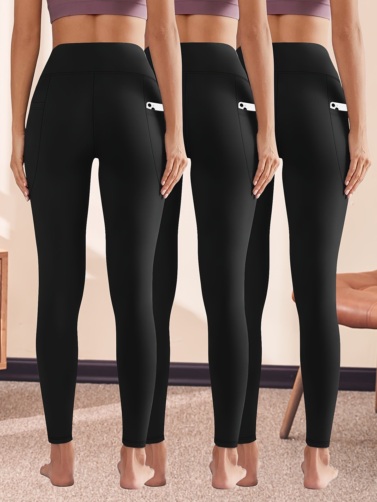 3pcs Set - High-Waisted Crescent Pocket 3/4 Leggings