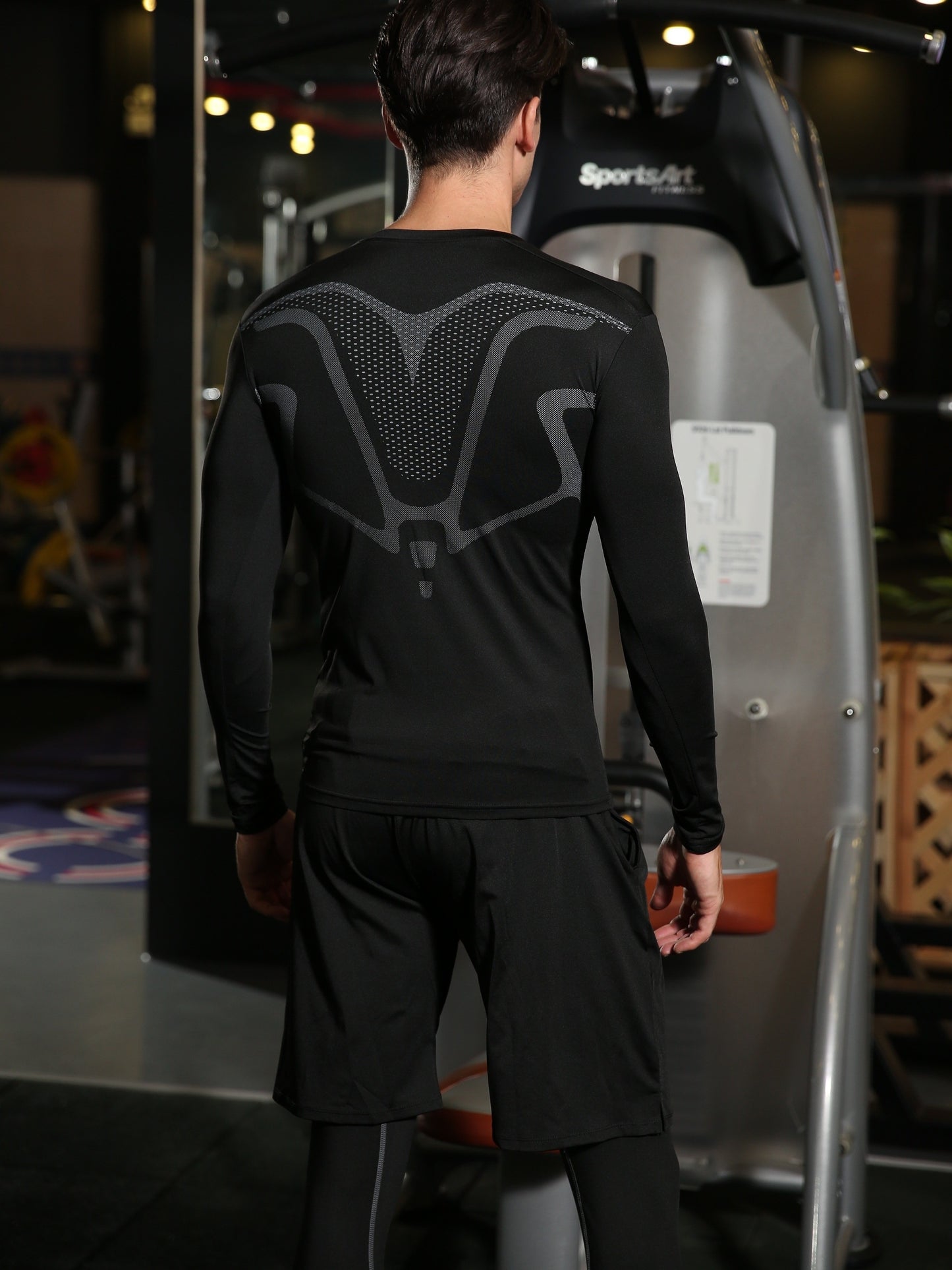 3pcs Men's Night Running Reflective Dry Tight Body Shaping Sports Suit Gym High Elastic Training Clothes Breathable Fitness Clothing, Night Running Gear, Reflective Workout Wear, Men's Sports Suit, Reflective Activewear, Sporty Aesthetic, Seamless Sportsw