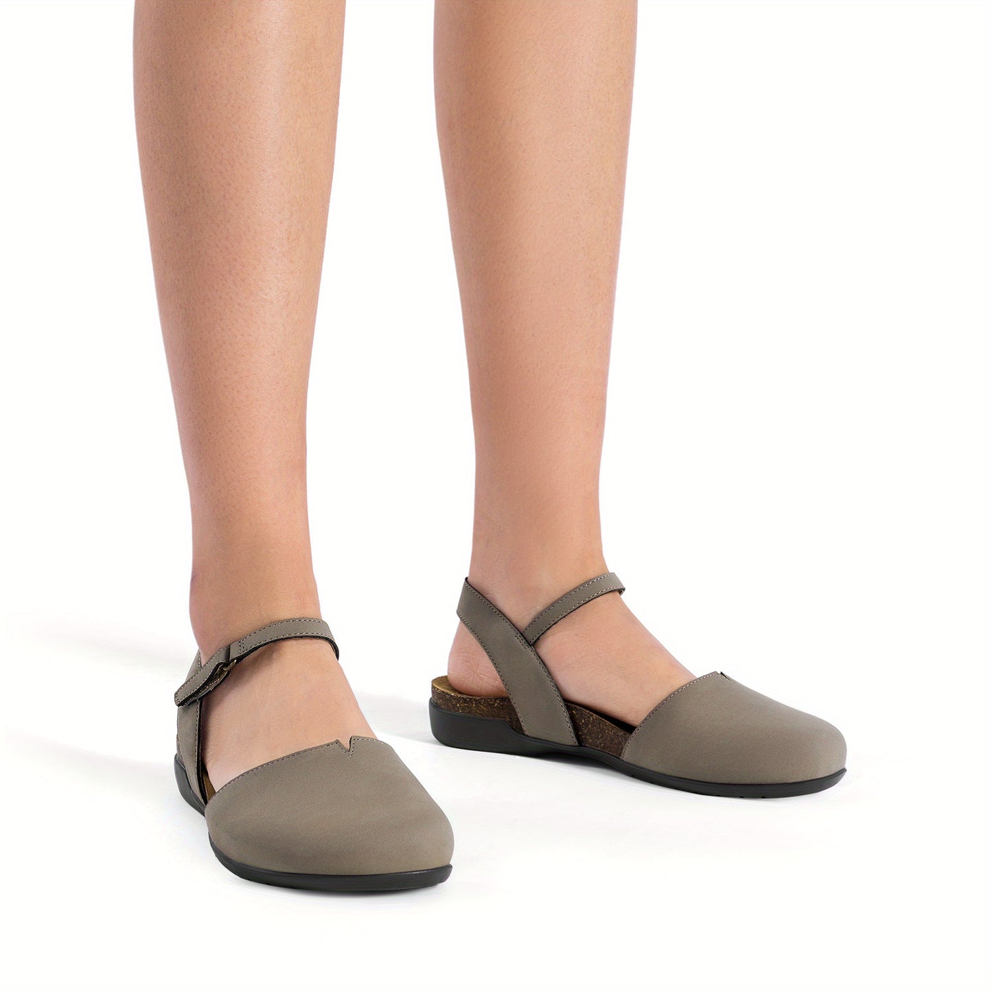 Women' Adjustable Strap Flat Sandals - Low Heel Closed-Toe Round Toe Shoes Suitable for Work, Daily Wear & Casual - Soft Cushioned Insole & Tape Strap - Ideal Gift for Mom, Daughter, Women Shoes