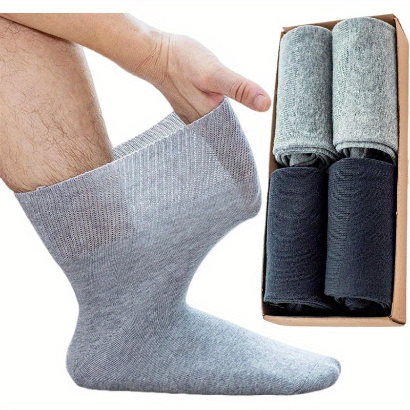 4 Pairs Men'S Socks - Wide Tube Design for Neuropathy & Blood Circulation Care, Loose Fit with Arch Support & Targeted Compression, Daily & Special Occasion Socks, Machine Washable - Ideal for Elderly, Diabetic Foot Care & Circulation Issues (Value